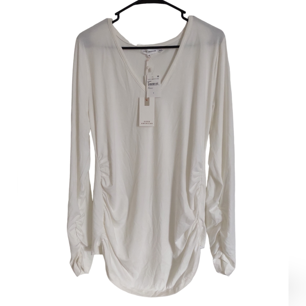 NWT Good American Size 6(3X) Ruched Ivory Long Sleeve Top *Marks*
